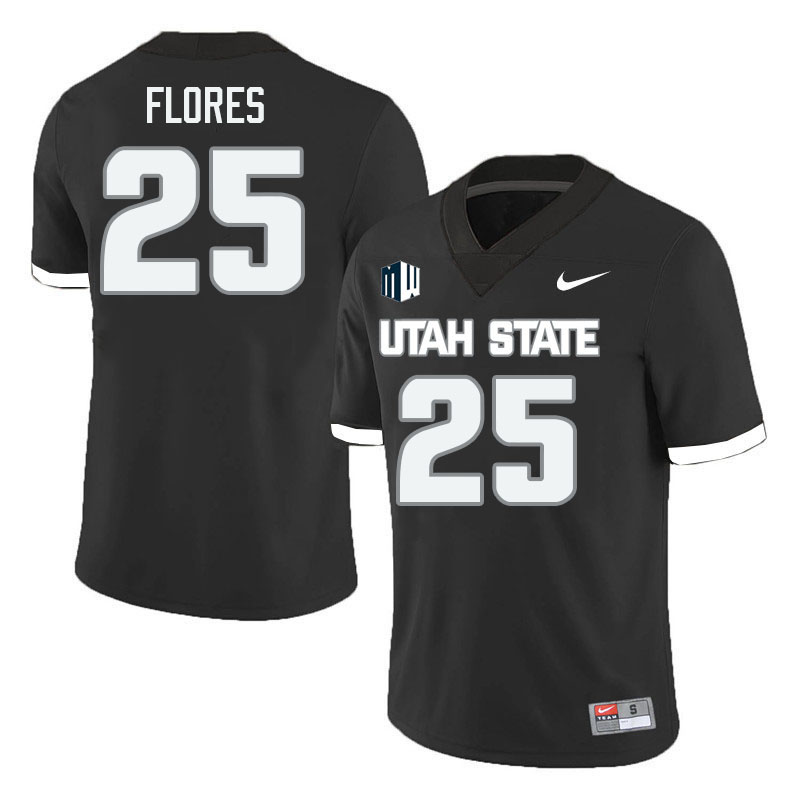 Utah State Aggies #25 Noah Flores College Football Jerseys Stitched Sale-Black
